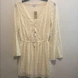 American Eagle Outfitters Cream Lace Bell Sleeve Dress